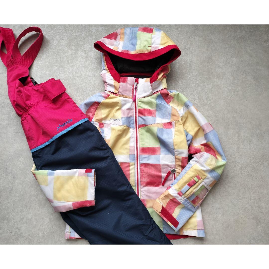 美品☆Phenixスキーウェア女の子140 130 上下 パステルブロック×紺