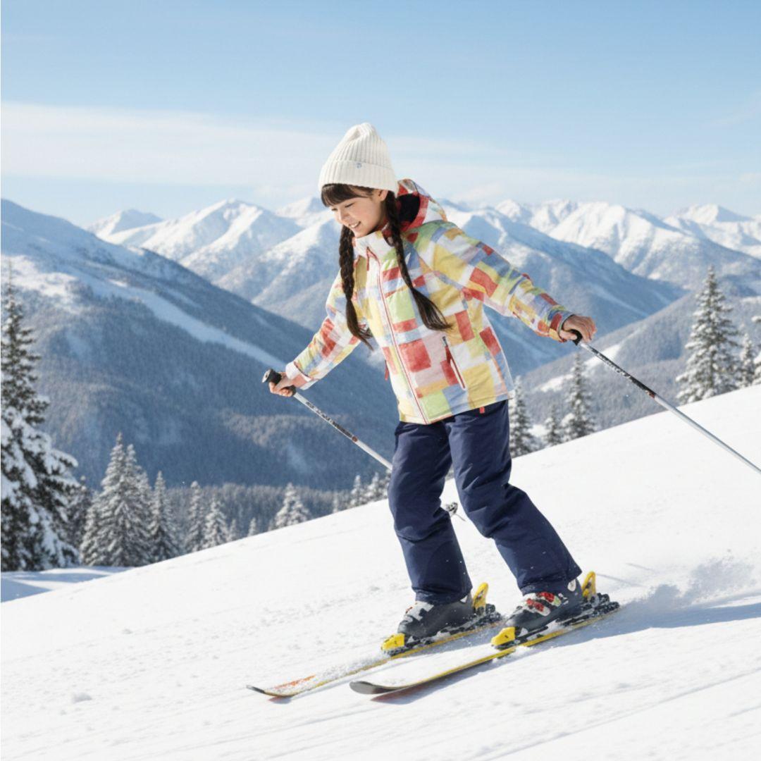 美品☆Phenixスキーウェア女の子140 130 上下 パステルブロック×紺