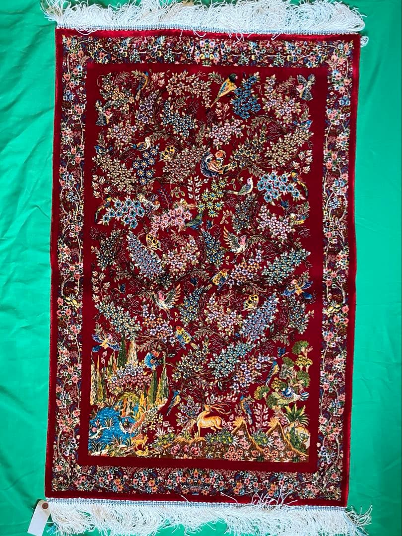 ペルシャ絨毯 赤柄シルク 90cm×58.5cm