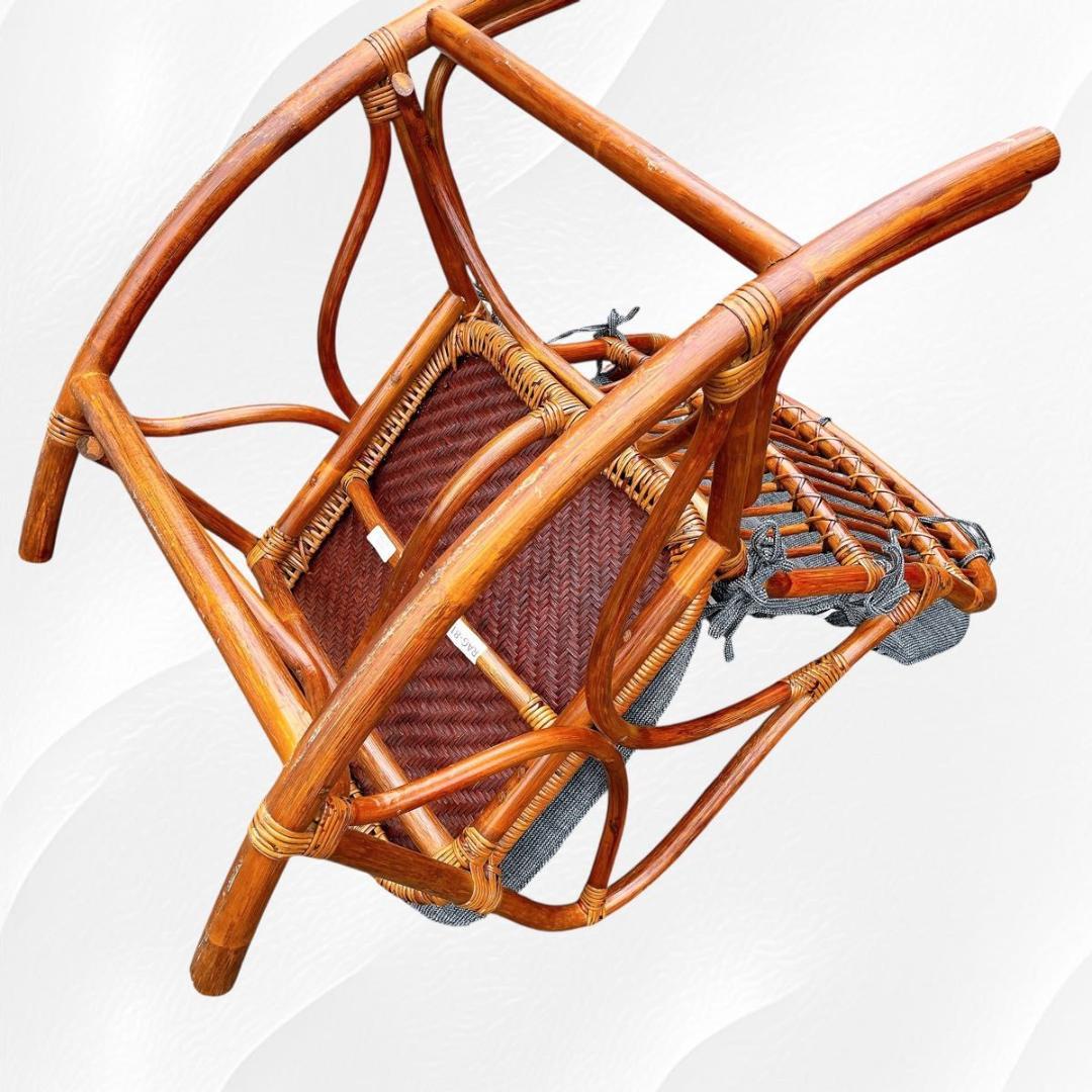 【美品】光製作所 ラタン ロッキングチェア ハイバック　藤　天然木　クッション付