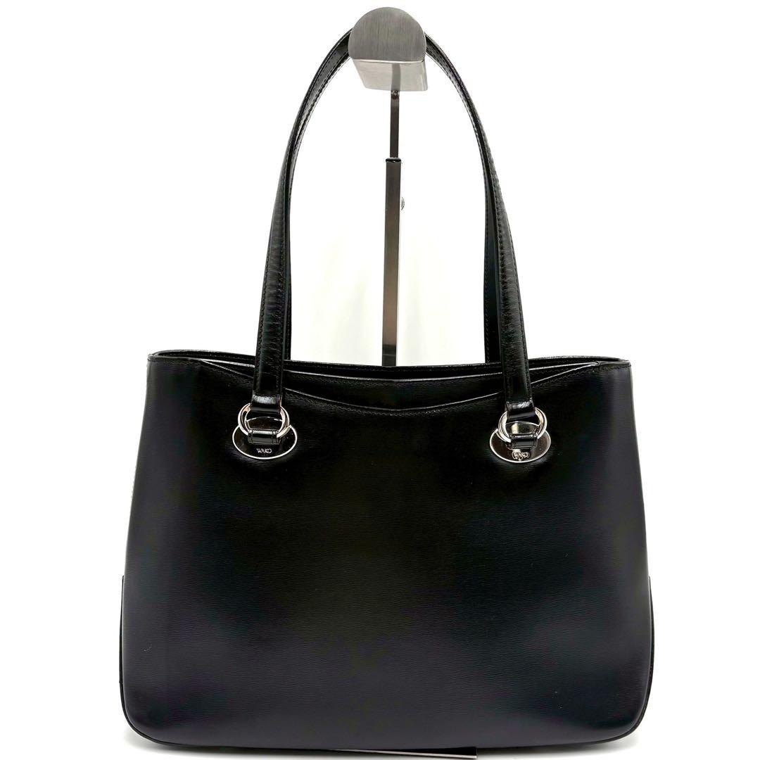 【美品】 WAKO ワコウ ハンドバッグ ブラック ハンドバッグ ロゴ