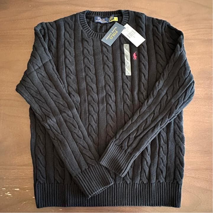 黒S【新品タグ付】POLO ラルフローレン コットン ケーブル セーターメンズ