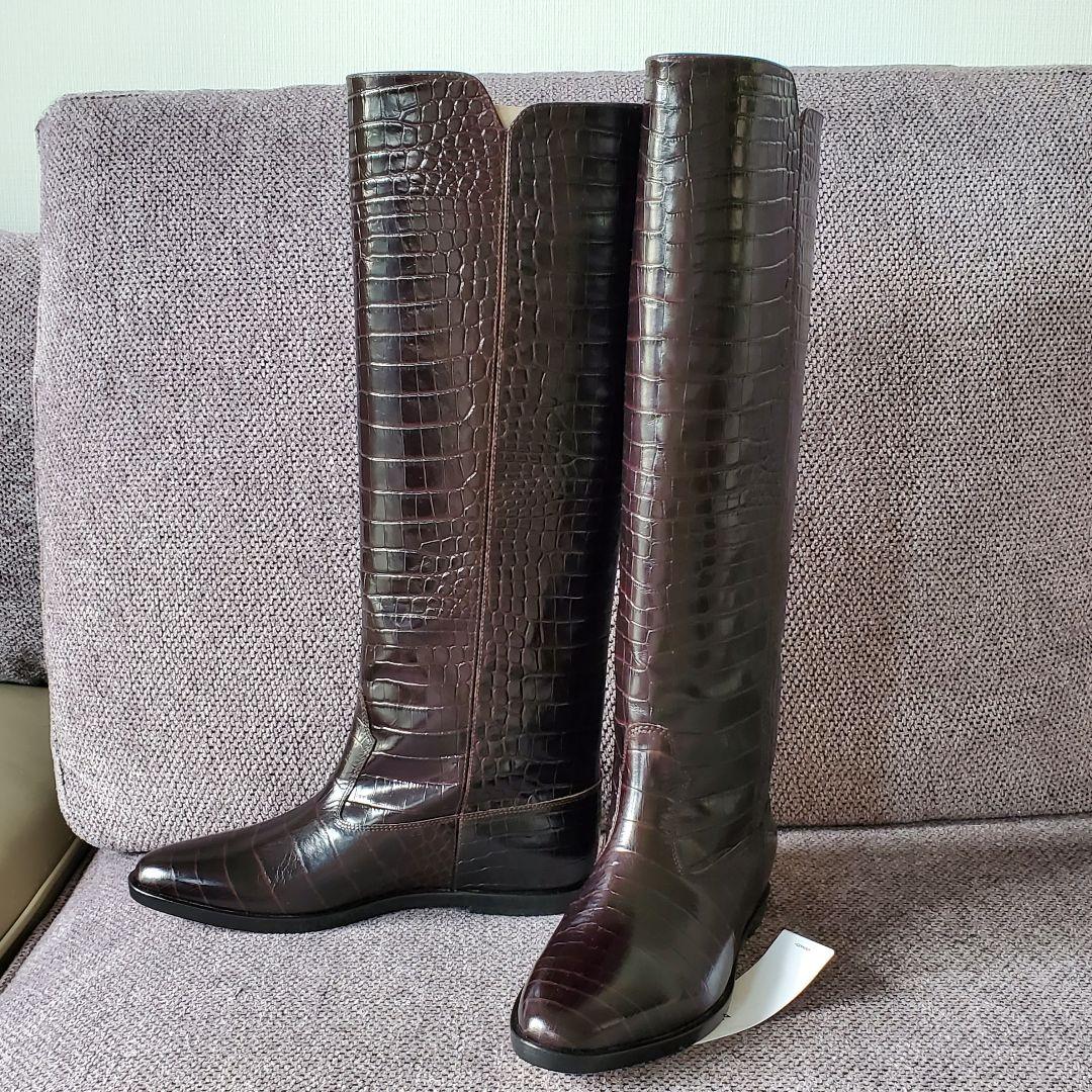 カヌレ【BRENTA】 36 クロコ型押ロングブーツ ブラウン