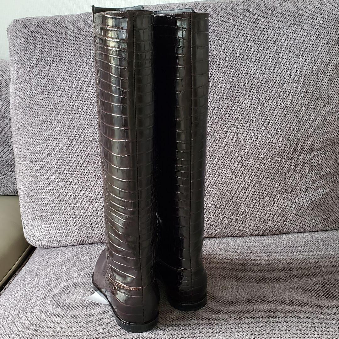 カヌレ【BRENTA】 36 クロコ型押ロングブーツ ブラウン