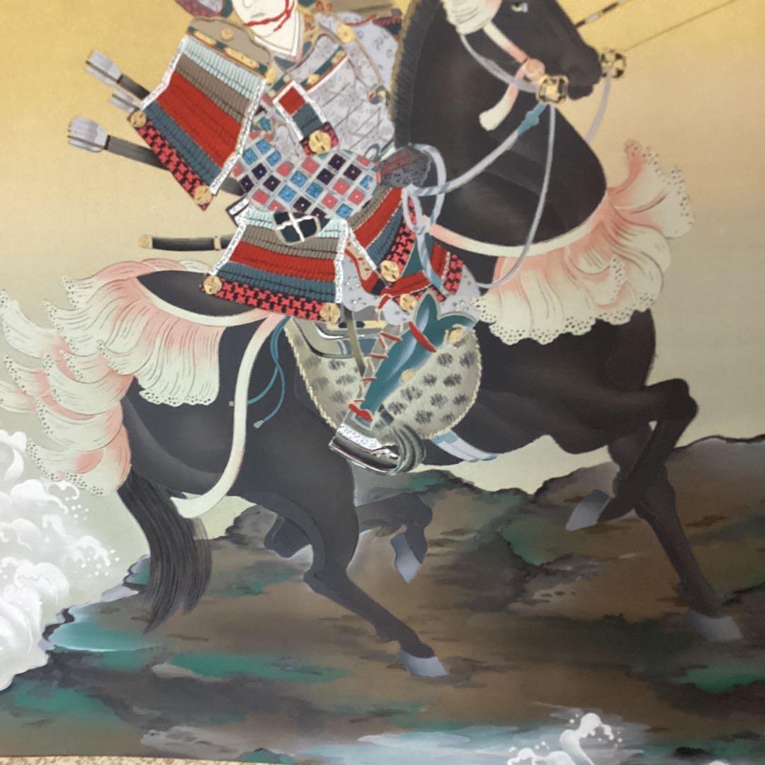 安田靫彦　絹本着色掛軸一幅　【武者之図】　共箱　肉筆画　軸先紫檀　　模写　182