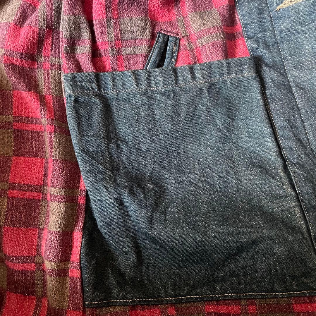 希少 BLUE BLUE レザー パッチワーク デニム ドンキーコート