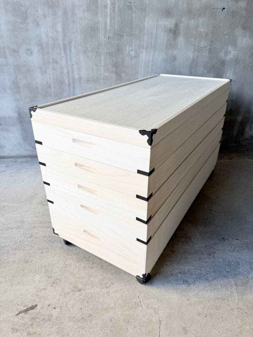 美品 桐 衣装ケース 5段 キャスター付き 桐箱 桐ケース