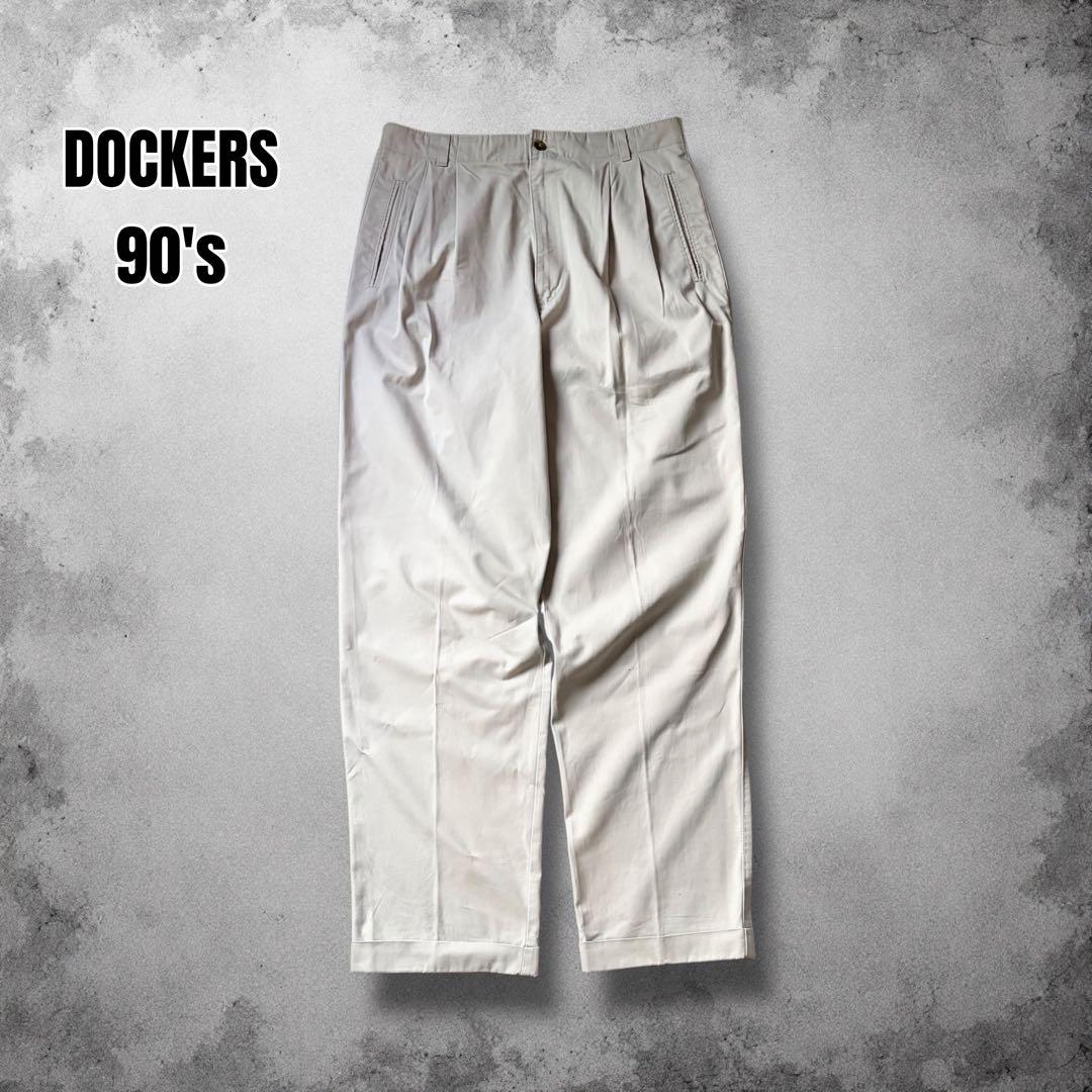 90s USA製 DOCKERS ツータックワイドチノ ヴィンテージ 白チノパン