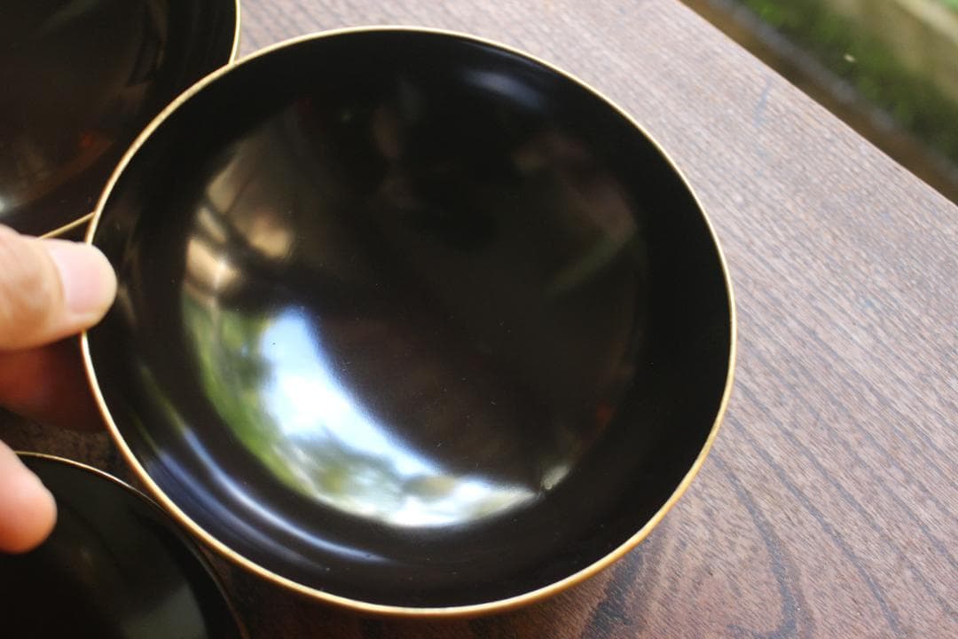 時代逸品！時代金縁黒漆に極上日の出鶴蒔絵の映えるお椀2点（検輪島塗蒔絵椀雑煮椀