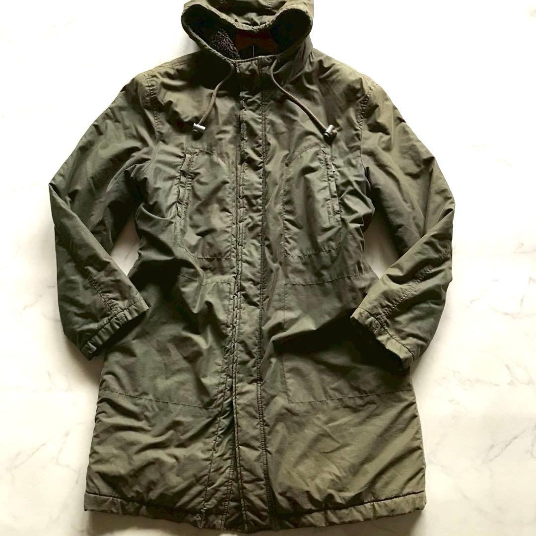 XL相当✨アルマーニ モッズコート ロング丈 裏地ボア 極暖 フード カーキ