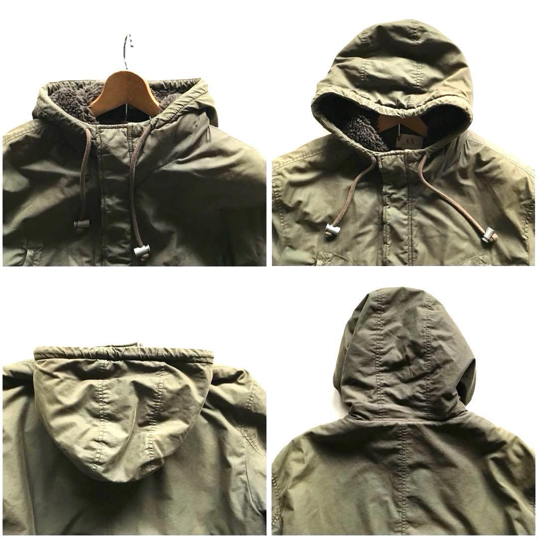 XL相当✨アルマーニ モッズコート ロング丈 裏地ボア 極暖 フード カーキ