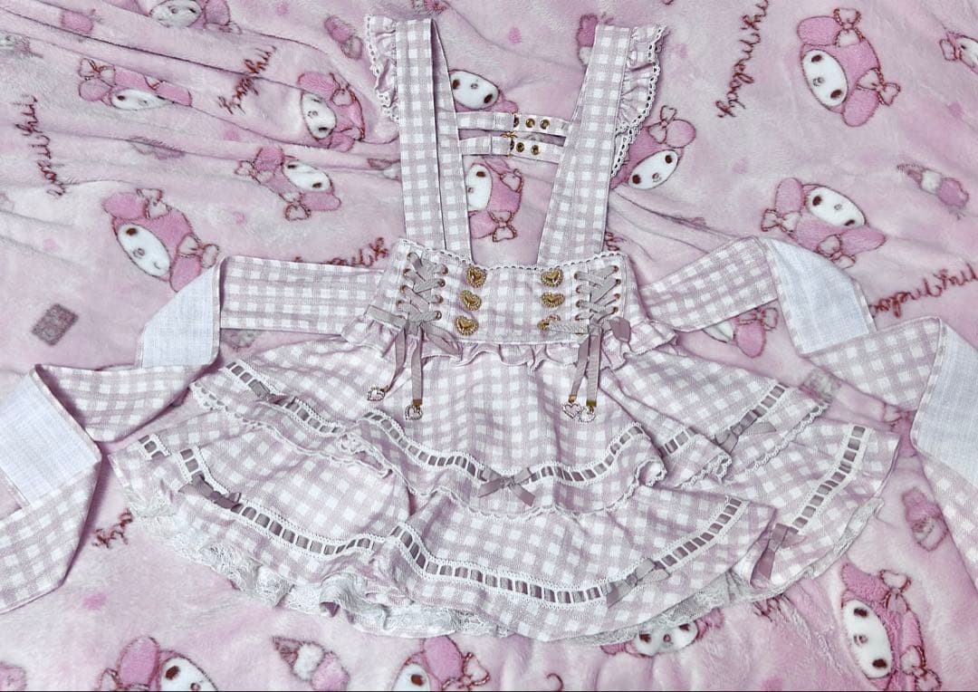 LIZLISA リズリサ はしごリボンギンガムティアードスカパン ピンク