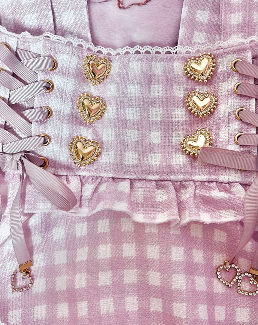 LIZLISA リズリサ はしごリボンギンガムティアードスカパン ピンク