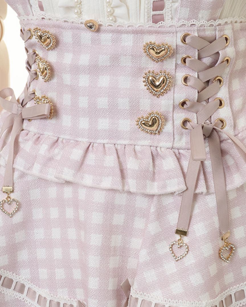 LIZLISA リズリサ はしごリボンギンガムティアードスカパン ピンク