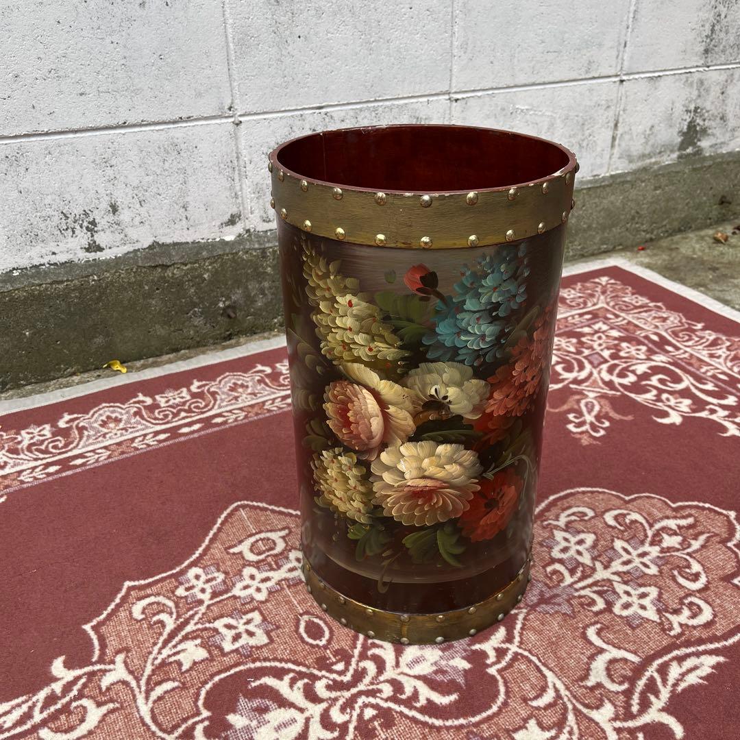 イタリア製 はビンテージ古雑貨◾️木製 トールペイント ゴミ箱 ダストボックス