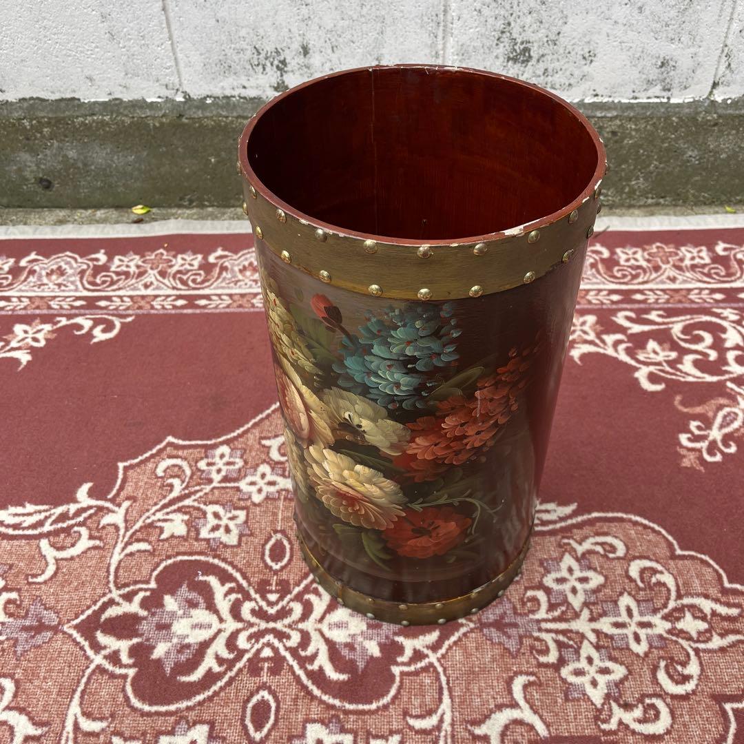 イタリア製 はビンテージ古雑貨◾️木製 トールペイント ゴミ箱 ダストボックス