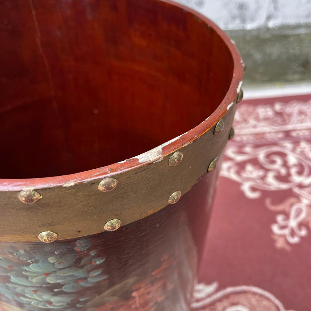 イタリア製 はビンテージ古雑貨◾️木製 トールペイント ゴミ箱 ダストボックス