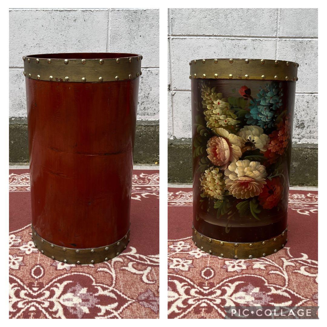 イタリア製 はビンテージ古雑貨◾️木製 トールペイント ゴミ箱 ダストボックス