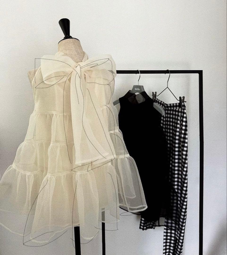 sheller シェリエ バックリボンオーガンジー トップス