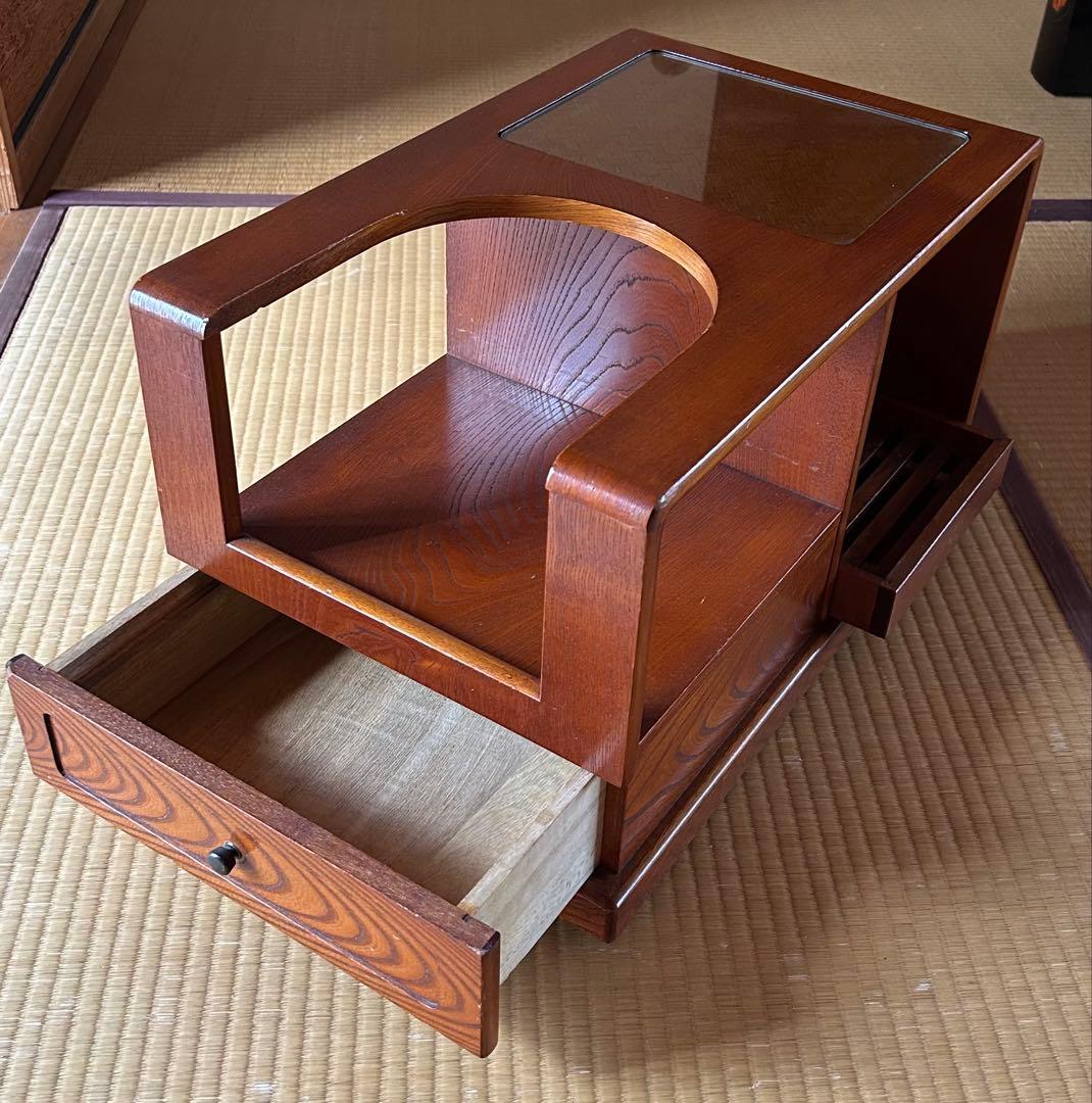 和風ワゴン お座敷ワゴン けやき ガラス天板付き座卓 キャスター付き