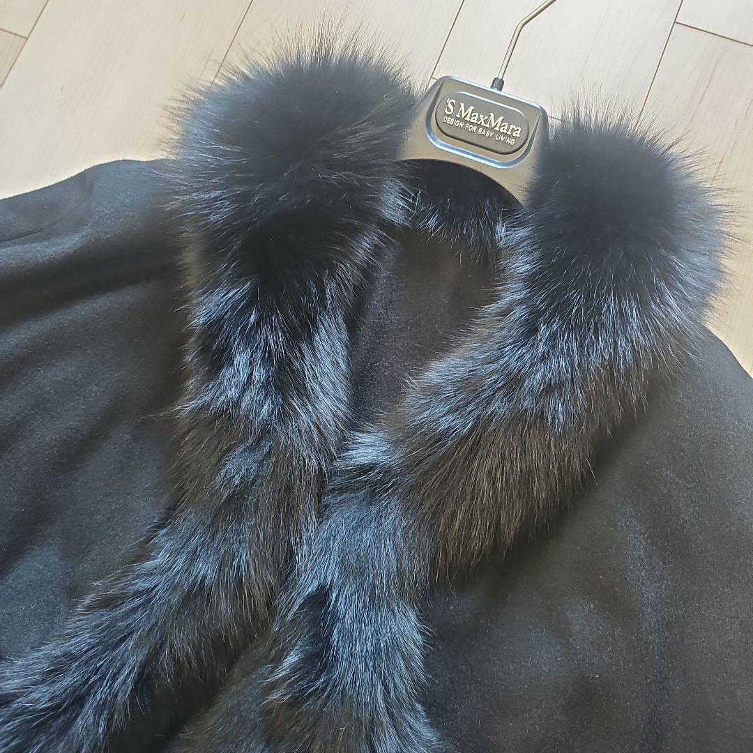 【美品】カシミヤ×フォックスファー　ポンチョ　サイズ M ブラック　美フォルム