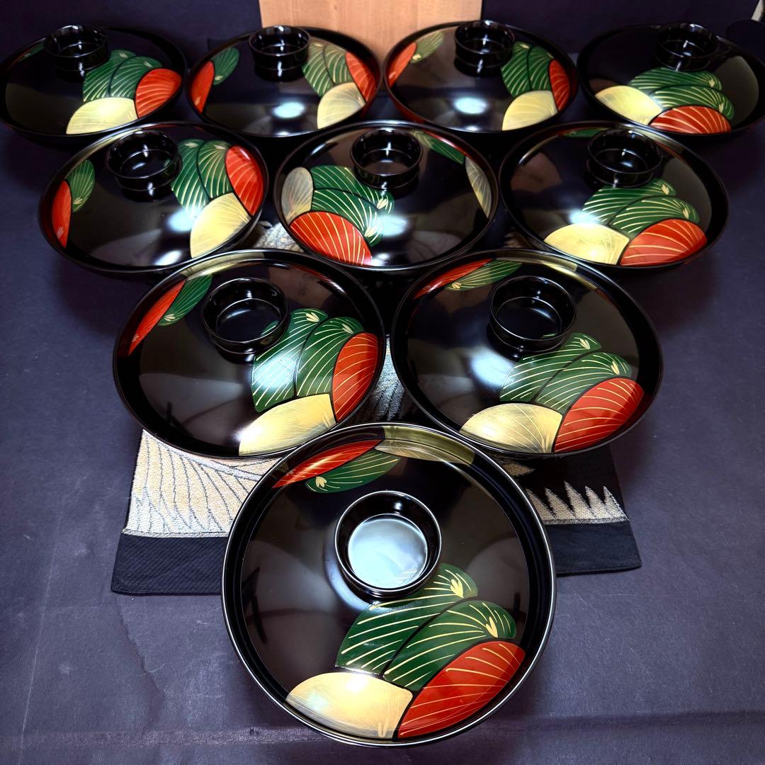 漆器　輪島塗　木製　蒔絵　溜塗　吸物椀　大きめ　蓋付椀　汁椀　10客　共箱