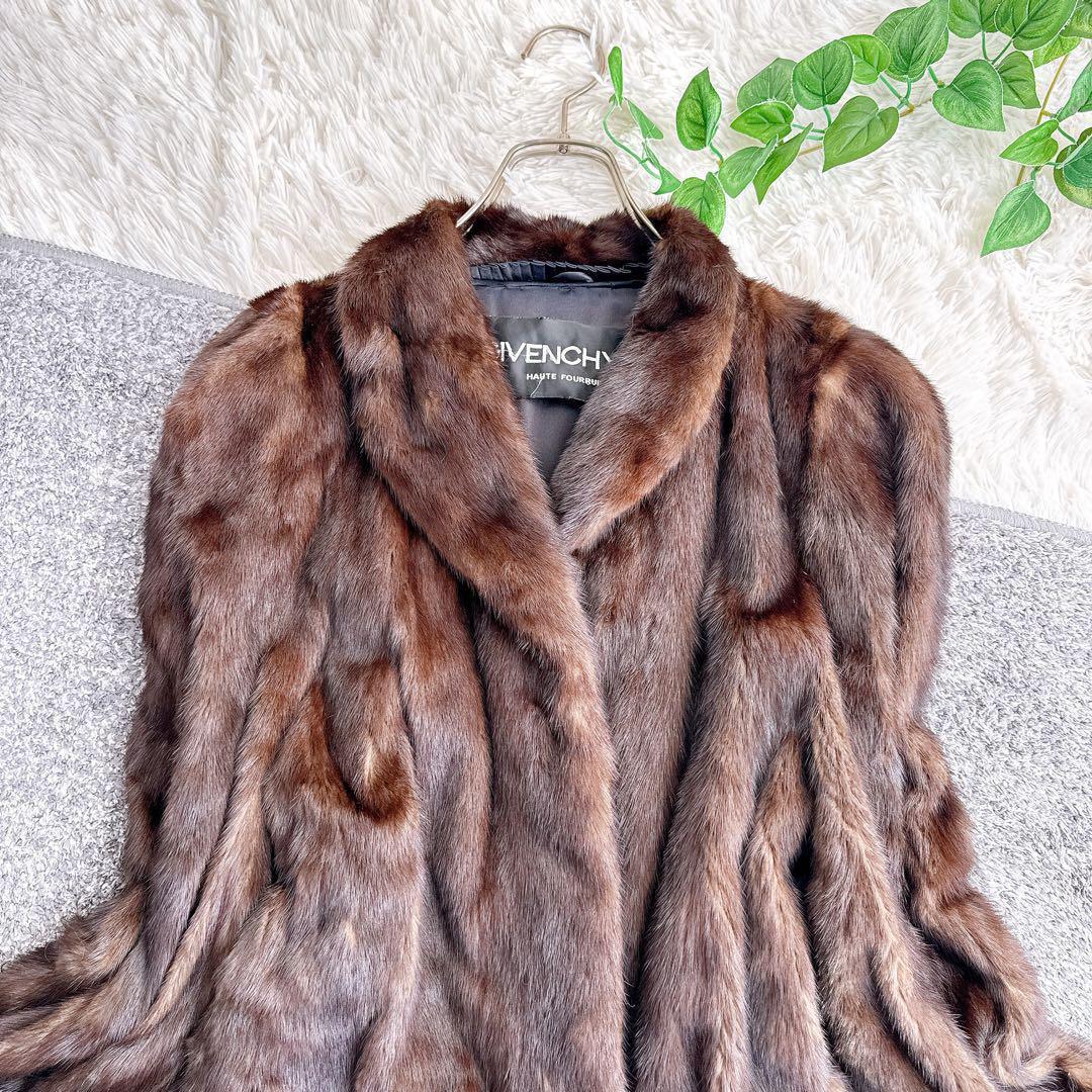 高級　ジバンシー　サガミンク　毛皮　ミンク　ダークブラウン　リアルファーコート