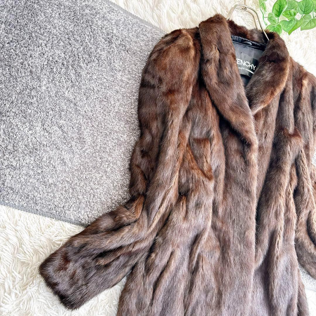 高級　ジバンシー　サガミンク　毛皮　ミンク　ダークブラウン　リアルファーコート