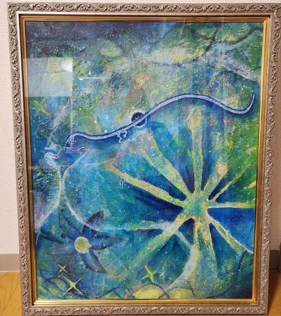 油彩画 F15 宇宙テーマの抽象画 始祖の地球の精神世界