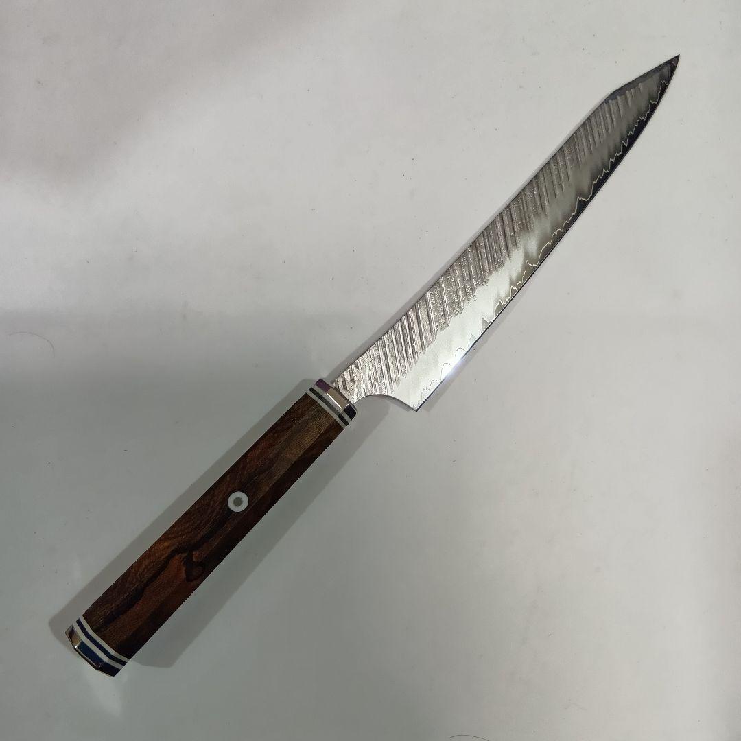 鬼反り切付型 V金10号 9層クラッド鋼 筋引 包丁 22cm 黒檀八角柄