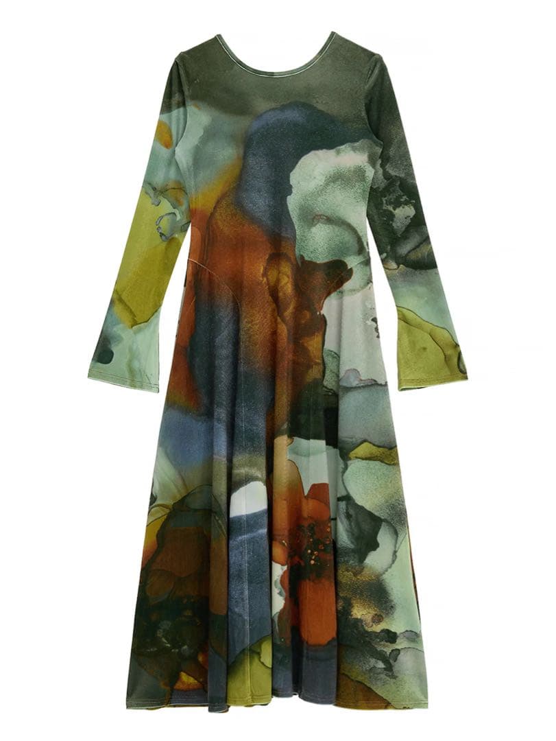 ワンピース ameri 2WAY RUST INK ART VELOUR DRESS