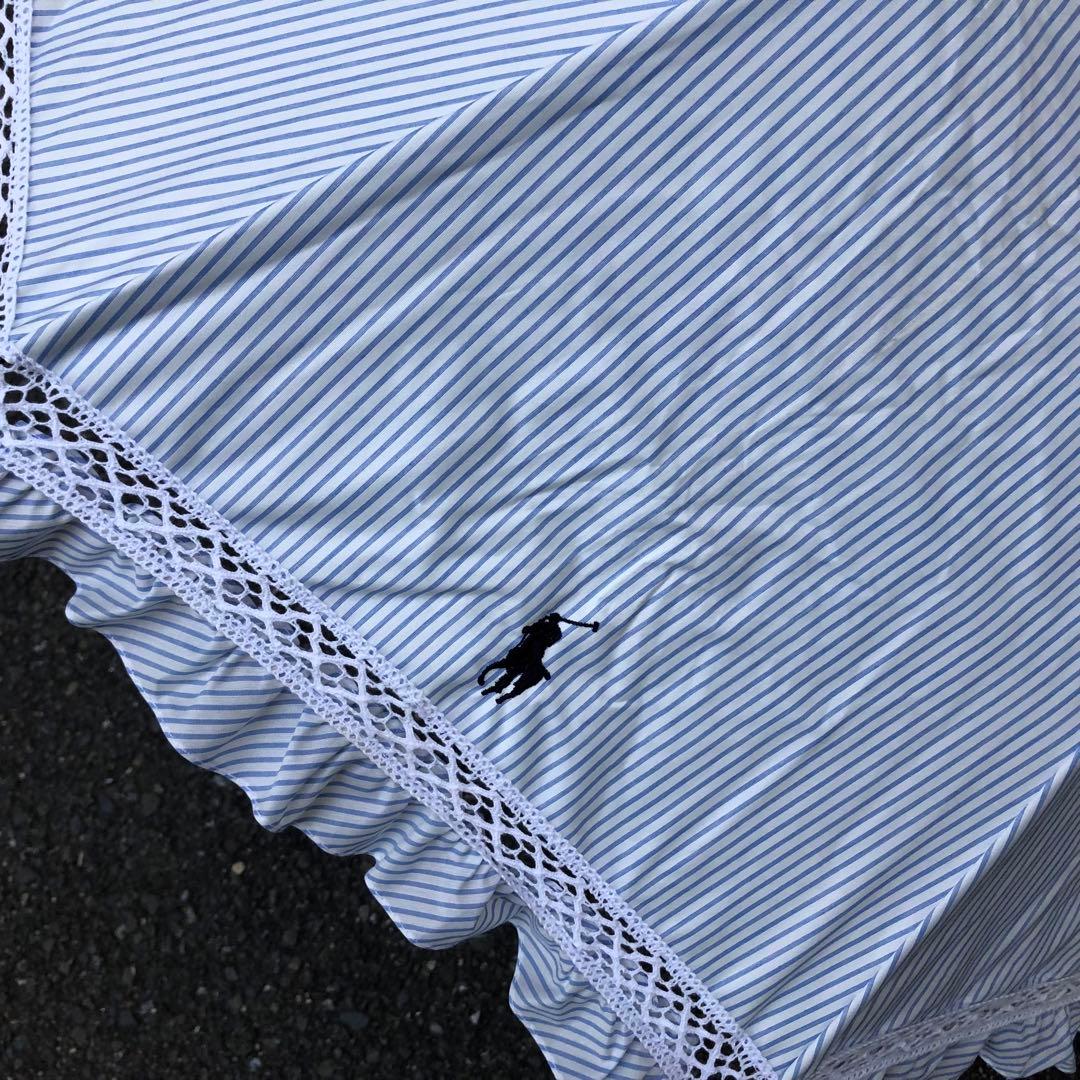 ラルフローレン ポロ 折りたたみ兼用傘 ストライプ柄フリル付き