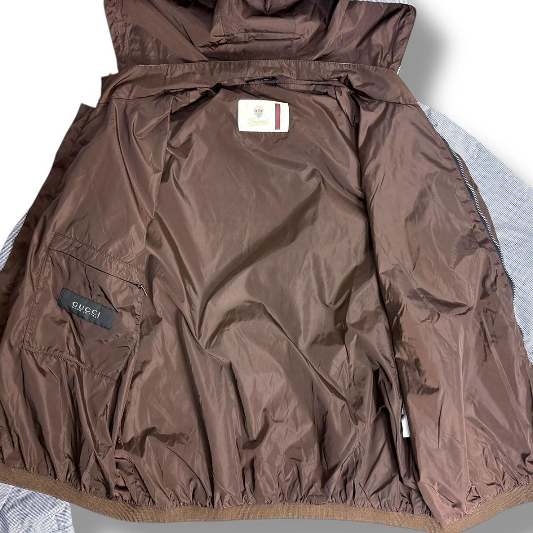 J5042 美品 グッチ ギンガムチェック マウンテンパーカー ブルー系 52