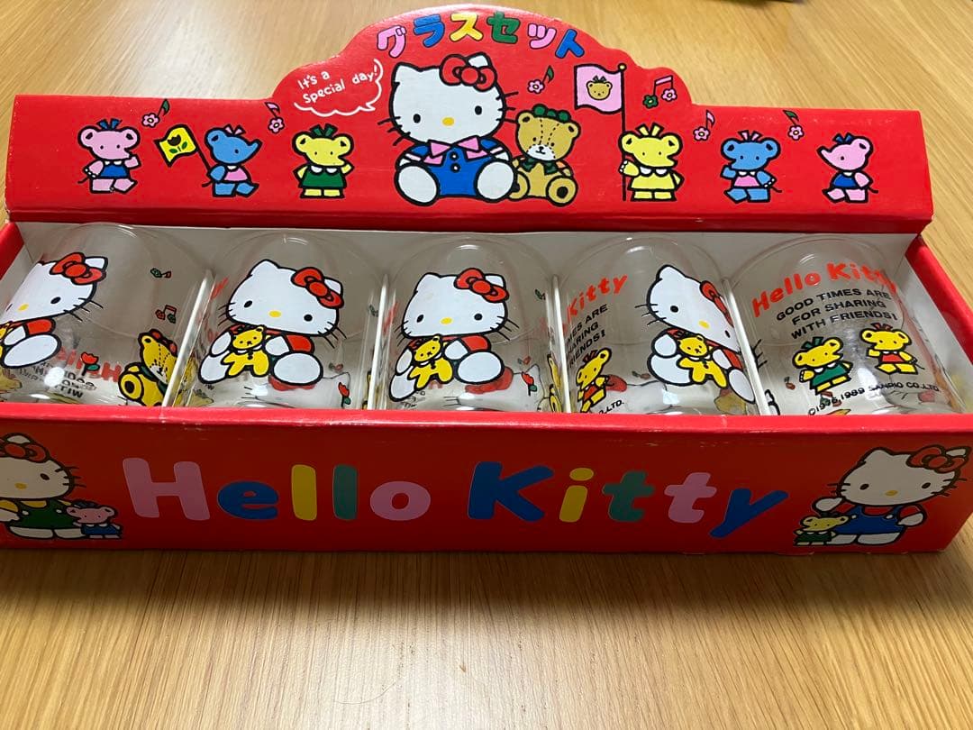 昭和レトロ1989年サンリオ ハローキティのグラスセット 未使用当時物希少