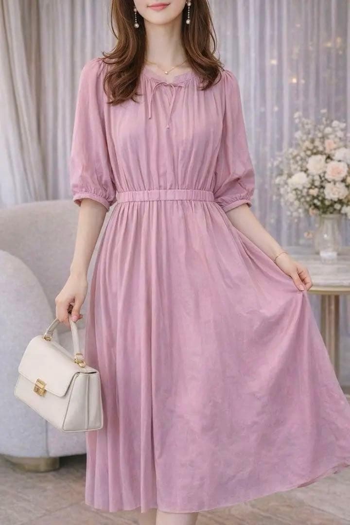 極美品✨アナイ ライトローンギャザーフレアワンピース ペチコート付き