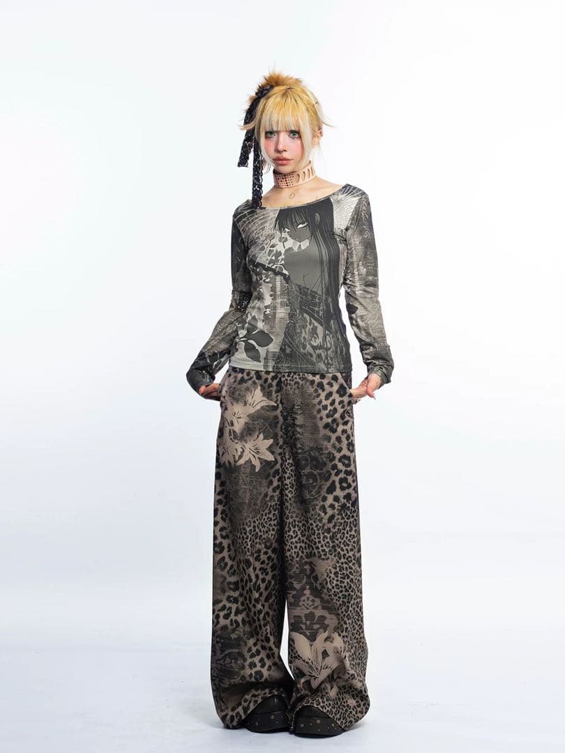 4RE1GN フェアリーグランジ総柄　ヒョウ柄00sパンツ