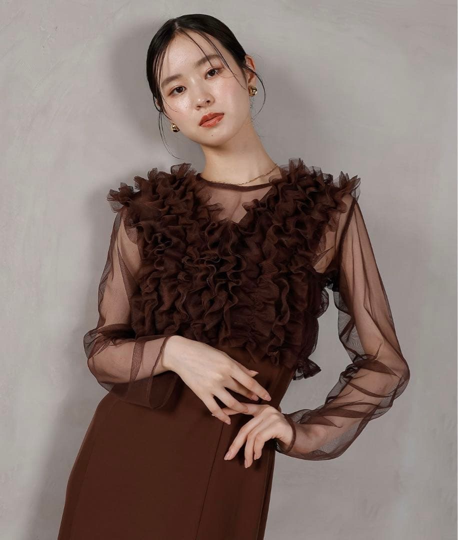 Kana チュール ボリューム フリル ベスト シアー トップス ワンピース