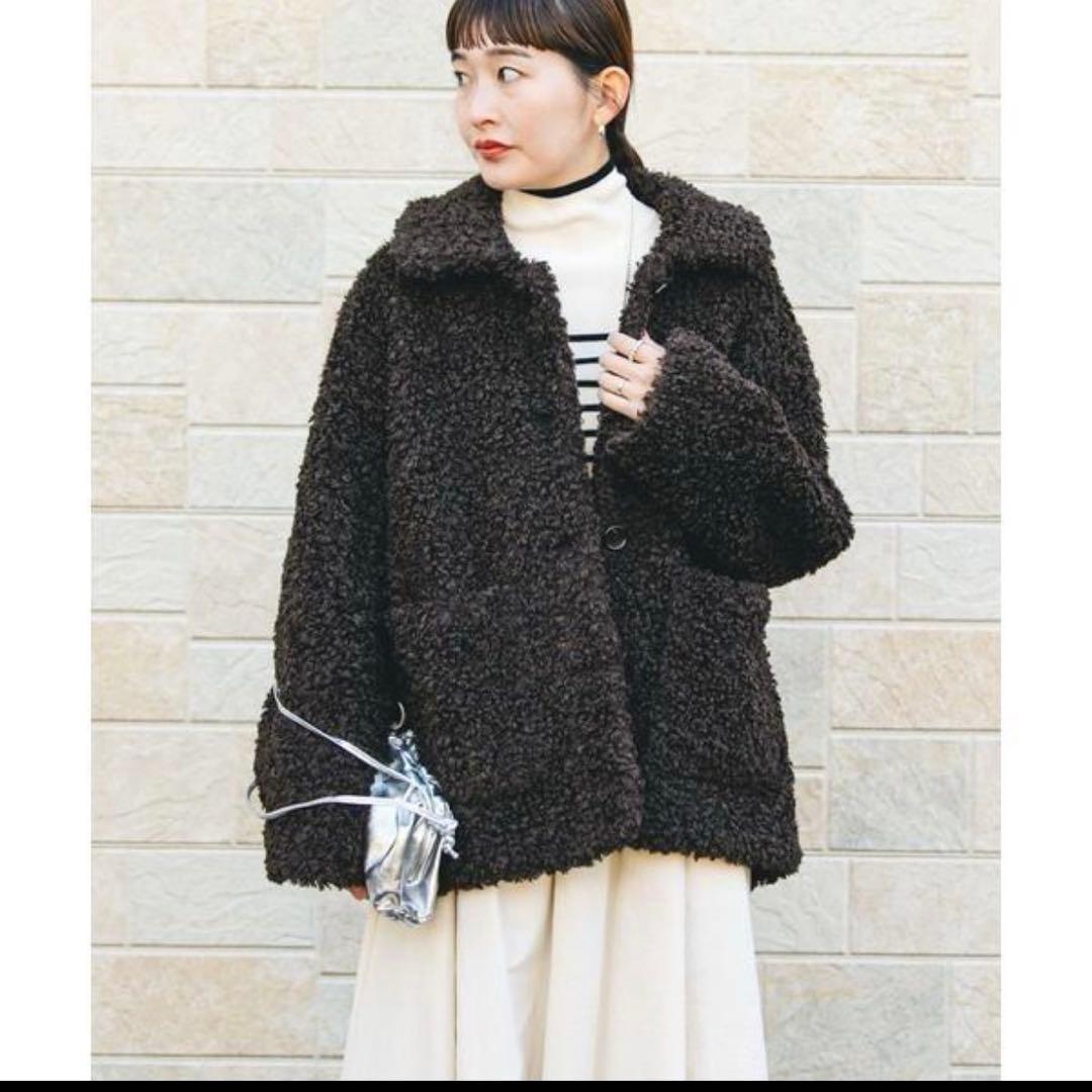 ダークブラウン ボックスシルエット ジャケット