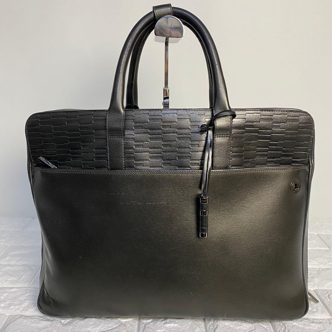 モンブラン　ビジネスバッグ　オールレザー　ロゴ　ダークグレー　MB09296