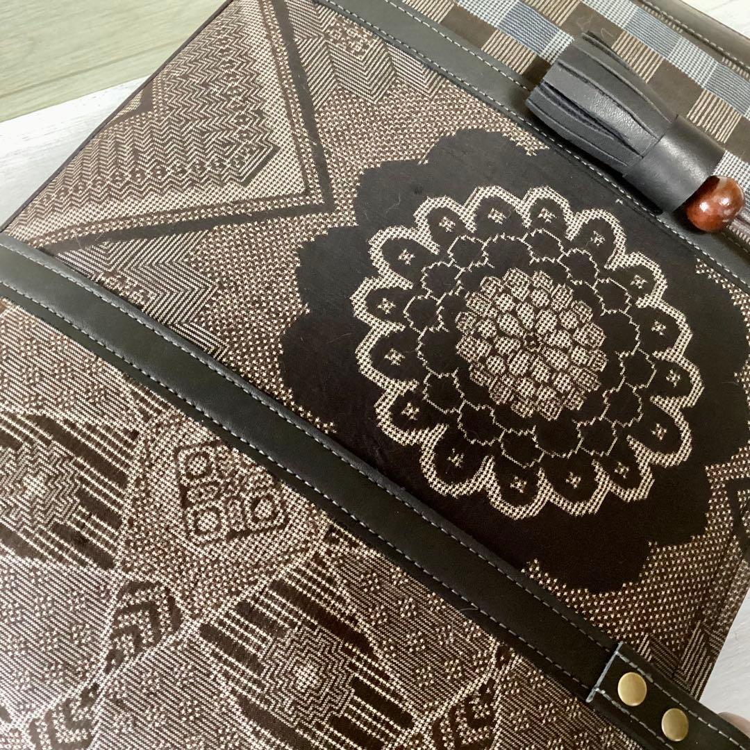 龍郷 大島紬 × 本革 着物リメイク トートバッグ 和装バッグ ハンドメイド