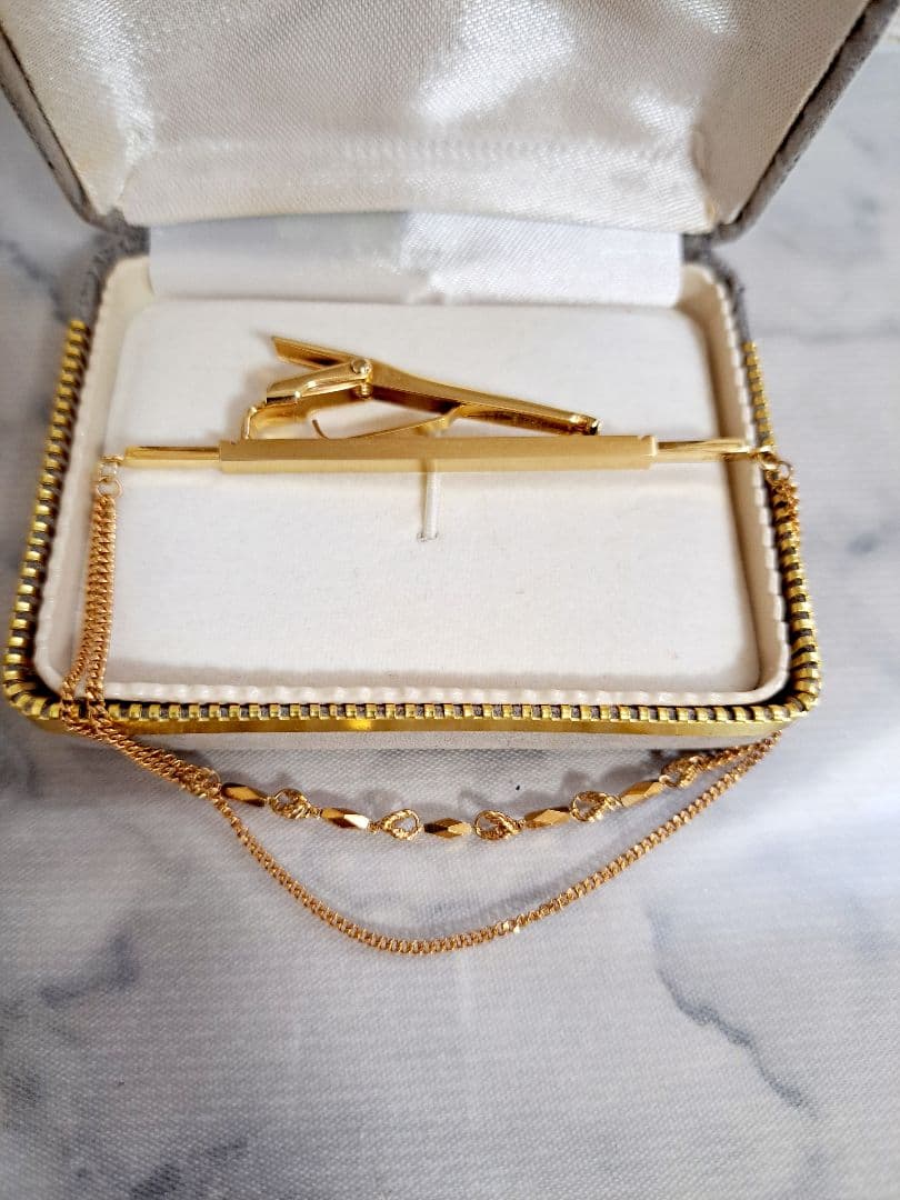 【Lion Star】ゴールド ネクタイピン チェーン付き スライド式 刻印