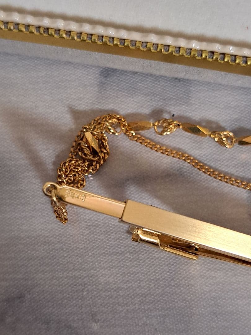 【Lion Star】ゴールド ネクタイピン チェーン付き スライド式 刻印