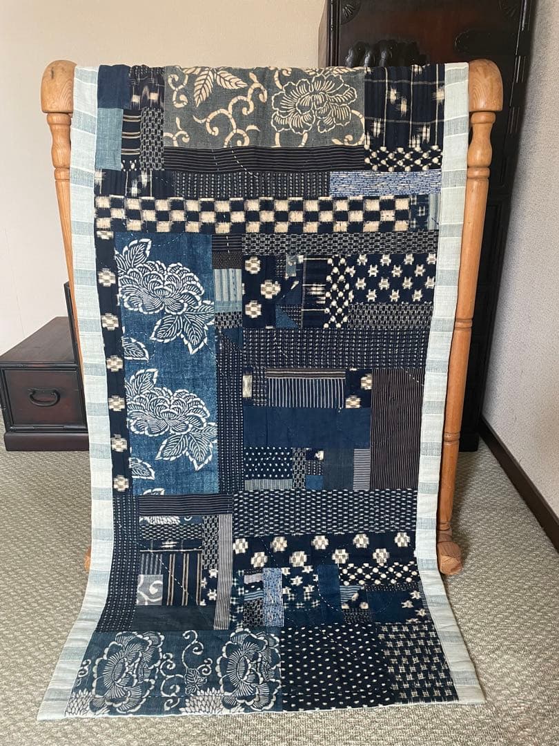 古布　木綿藍染型染雪ん子絣