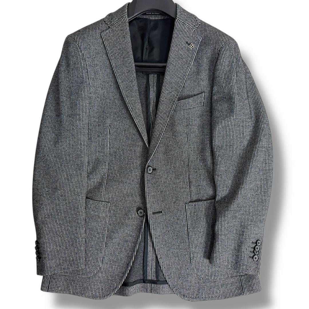 J7123 美品 タリアトーレ フランネルアンコンジャケット 黒×ホワイト 46