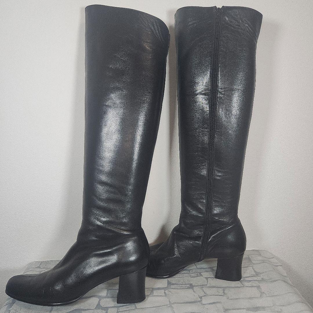 【美品】DIANA ロングブーツ サイドジップ レザー 黒 23.5