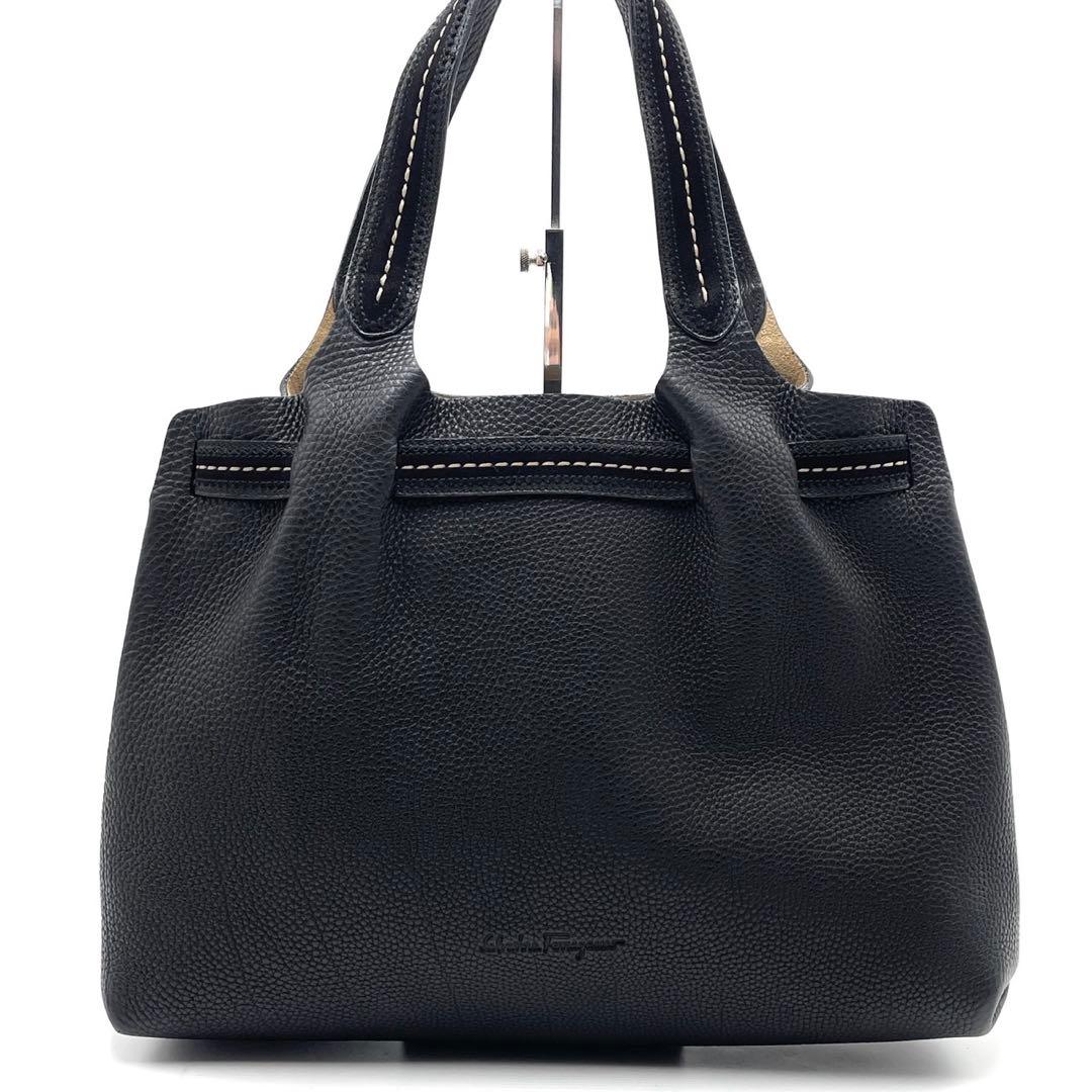 極美品● フェラガモ トートバッグ ハンドバッグ ステッチ ブラック レザー