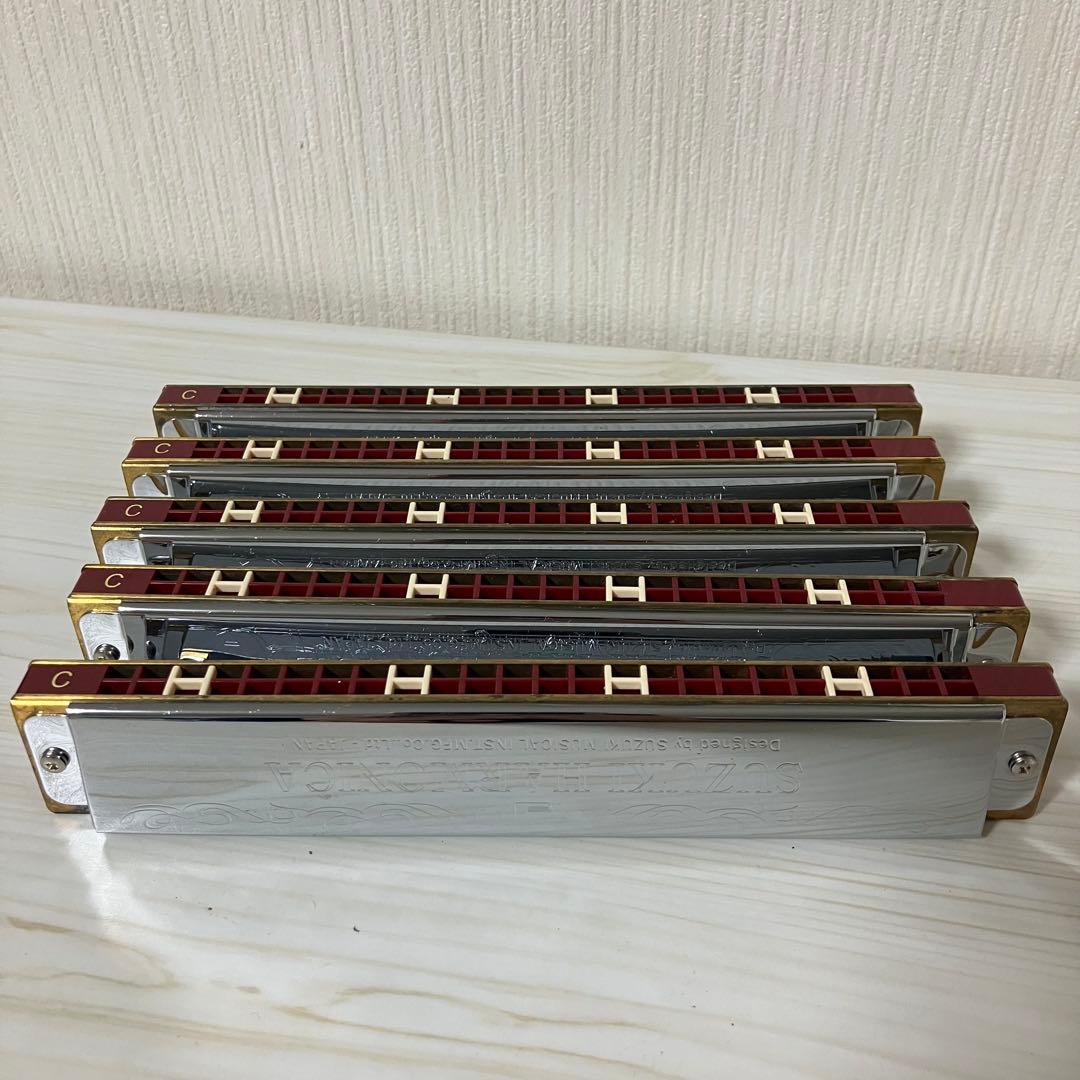 【中古品】SUZUKI 24穴複音ハーモニカ５本　Am ANm