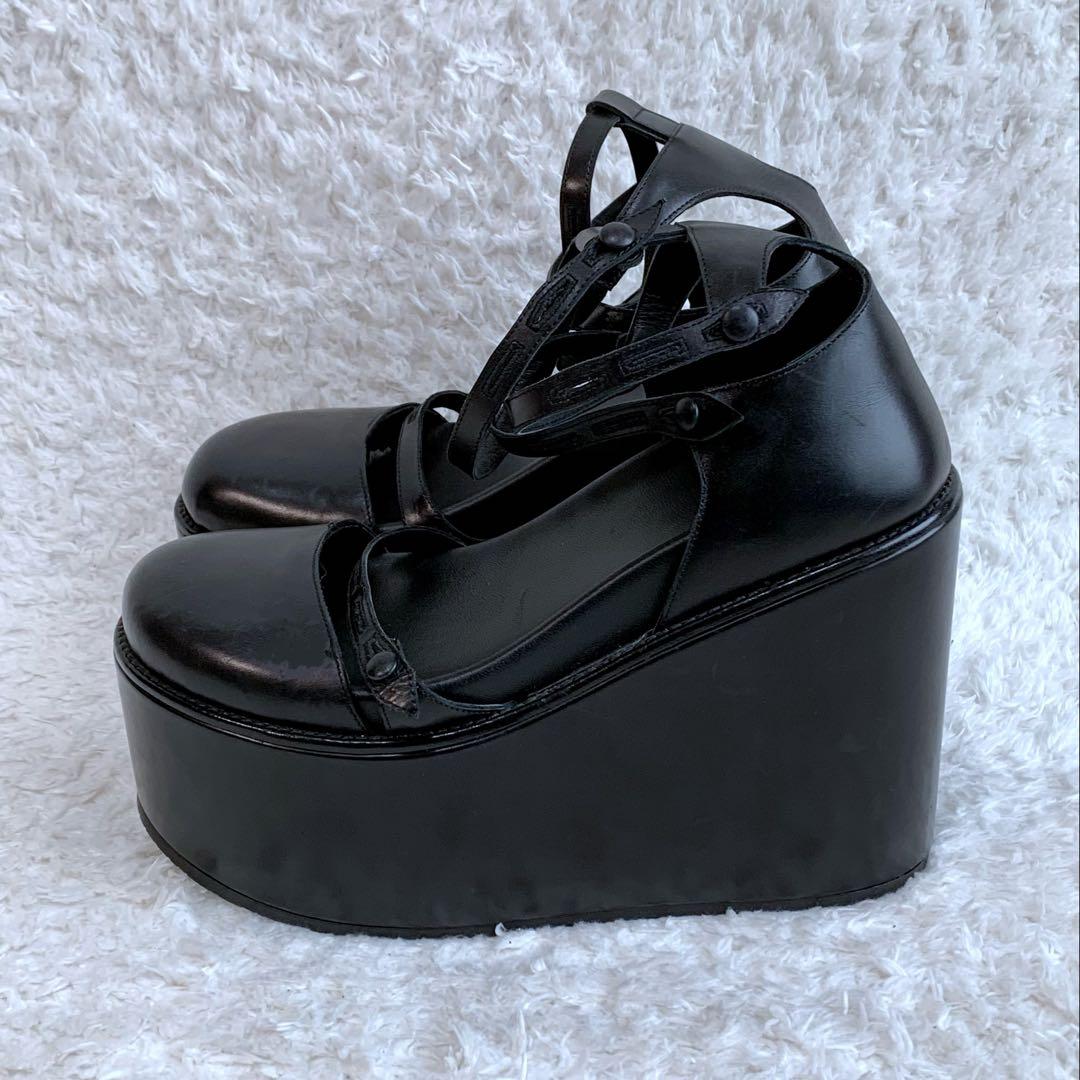 美品 sacai レザー プラットフォーム 厚底 ストラップ サンダル 39