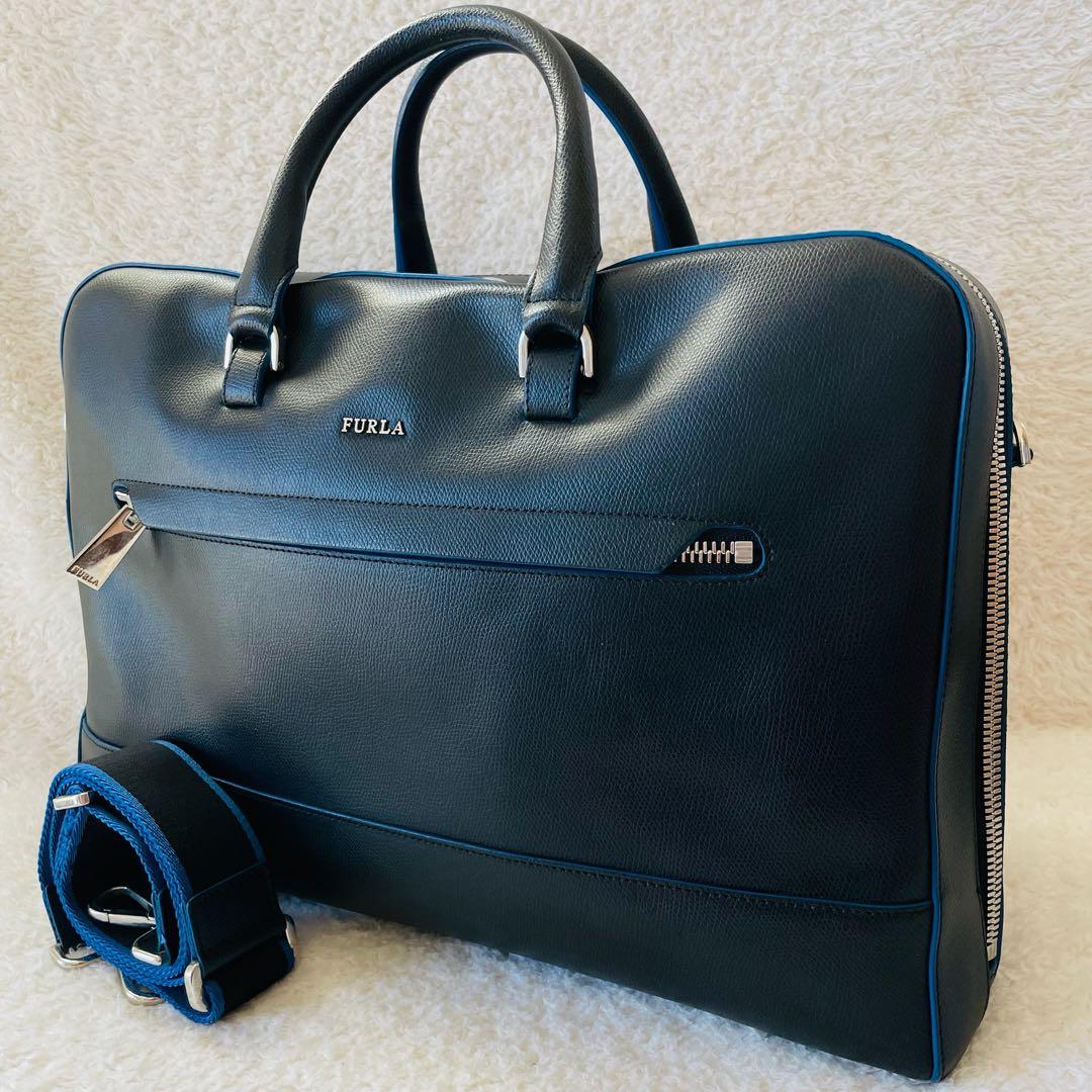 【美品】FURLA ビジネスバッグ ショルダーバッグ 2way 黒 肩掛け