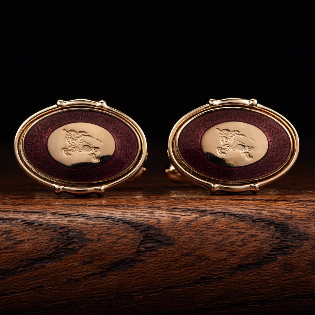 【英国王室御用達】 バーバリー ボルドーエナメル カフリンクス Burberry